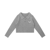 Women Sweater Short Sweater Women's Autumn Polo Collar Slim-Fit Long Sleeve