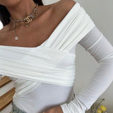 Women Jumpsuit Long Sleeve Cross Slim High Waist off-the-Shoulder Jumpsuit