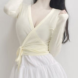 Women's Long Sleeve Shirt V-neck Long Sleeve Short Cardigan Top