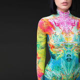 Women Jumpsuit Winter Fashion Printing Slim Fit Long Sleeve Jumpsuit