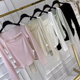 Women Long Sleeve Shirt Base Shirt Square Collar Figure Pure Desire Long Sleeve Spring and Autumn