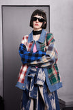 Unisex Jacket Fall Contrast Color Check Splicing Coat Women