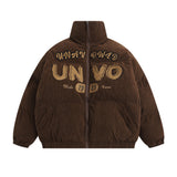 Men Cotton Padded Jacket Coat with Letters Embroidered Cotton Jacket Men's Winter Long Sleeve Cotton Coat Puffer Jacket Coat