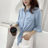Women T-shirt Baggy Coat Women's Short Denim Jacket