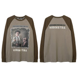 Men Long Sleeve Shirt Retro Loose Casual round Neck Long Sleeve T-shirt Men's Autumn
