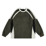 Men Hoodie Letter Embroidery Color-Block Crew Neck Sweatshirt Sports Long Sleeve Pullover Top