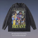 Men Long Sleeve Shirt Portrait Washed Distressed Long Sleeve T-shirt Men and Women Street