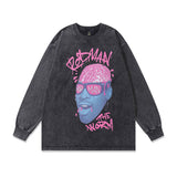 Men Long Sleeve Shirt Retro Washed Distressed Long Sleeve Bottoming T-shirt for Men and Women