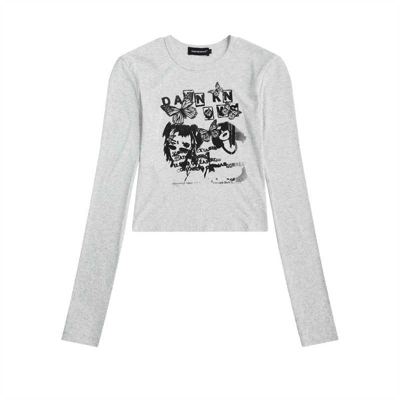 Women Long Sleeve T-Shirt Printed Long Sleeve T-shirt Girls Autumn Leisure round Neck