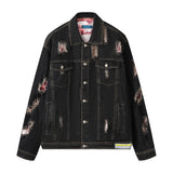 Men Denim Jacket Men's Loose Hole Denim Camouflage Coat