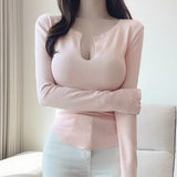 Women Long Sleeve Shirt V-neck Top Women's Bottoming Shirt