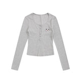 Women Long Sleeve T-Shirt Long Sleeve T-shirt Women's Spring and Autumn Button