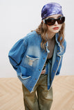 Unisex Jacket Autumn Stand Collar Raw Edge Denim Jacket Women's Clothing