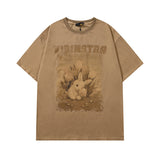 Men T Shirt Vintage Old Wash Couple Short Sleeve T-shirt Men and Women