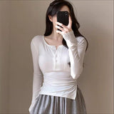 Women Long Sleeve Shirt Half-Open Collar Button round Neck Top for Women