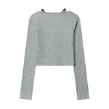 Women Long Sleeve T-Shirt Knitted Short-Sleeved T-shirt Girls Autumn Leisure
