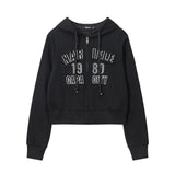 Women Hoodie Letter Hooded Cardigan Sweater Women's Autumn Casual Short