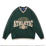 Men Hoodie Letter V-neck Sweatshirt Men's Loose Casual Long Sleeves Spring and Autumn