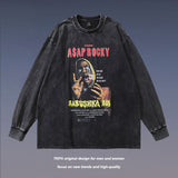 Men Long Sleeve Shirt Rocky Printed Washed Long Sleeve Bottoming T-shirt Men and Women Ins