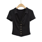 Women T-Shirt Summer Women's Retro Tight Short Short Sleeve T-shirt