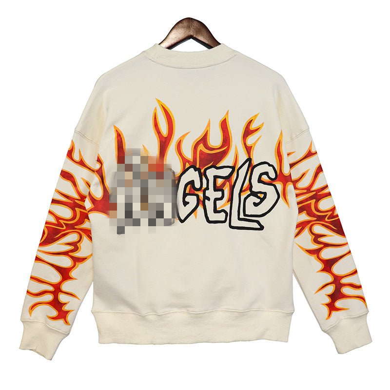 Palm Angle Sweatshirt Palm Angels Flame Distressed round Neck Long Sleeve Sweater for Men and Women