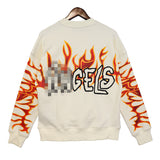 Palm Angle Sweatshirt Palm Angels Flame Distressed round Neck Long Sleeve Sweater for Men and Women