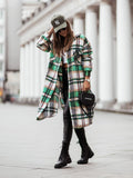 Plaid Trench Coat Mid-Length Shirt plus Size Coat for Women