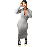 Women Dresses Fashion Hooded Long-Sleeve Zipper Hip Bag Dress