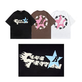 Men T Shirt Vintage Letter Print Street Style Casual Couple Short Sleeve T-shirt
