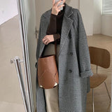 Plaid Trench Coat Autumn Loose Long Houndstooth Woolen Coat for Women
