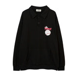 Men Hoodie Figure Printing Lapel Sweater Long Sleeve Pullover Polo Shirt Top Loose Casual
