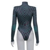 Women Jumpsuit Long Sleeve Fluorescent Jumpsuit Striped Top