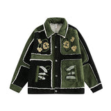Unisex Down Jacket Winter Floral Embroidery Contrast Lamb Fleece