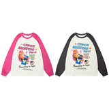 Men's Long Sleeve Shirt Contrast Color Ragged Sleeve Long Sleeve T-Shirt Men's and Women's Lazy Wind