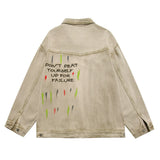 Men Denim Jacket Letter Embroidered Denim Jacket Loose Wash Distressed