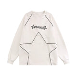 Men Hoodie Five-Pointed Star round Neck Sweater Sports Loose Casual Long Sleeve Pullover Top