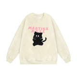 Men Hoodie Flocking Embroidered Kitten round Neck Sweater