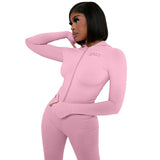 Women Co-Ord Set Fashion Solid Color Short Hood Top and Trousers