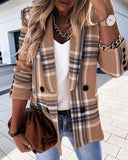 Plaid Trench Coat Long Sleeve Double Breasted Fashion Print Blazer