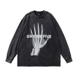 Men Long Sleeve Shirt Bone Print Vintage Long Sleeve T-shirt Washed and Worn Bottoming Shirt