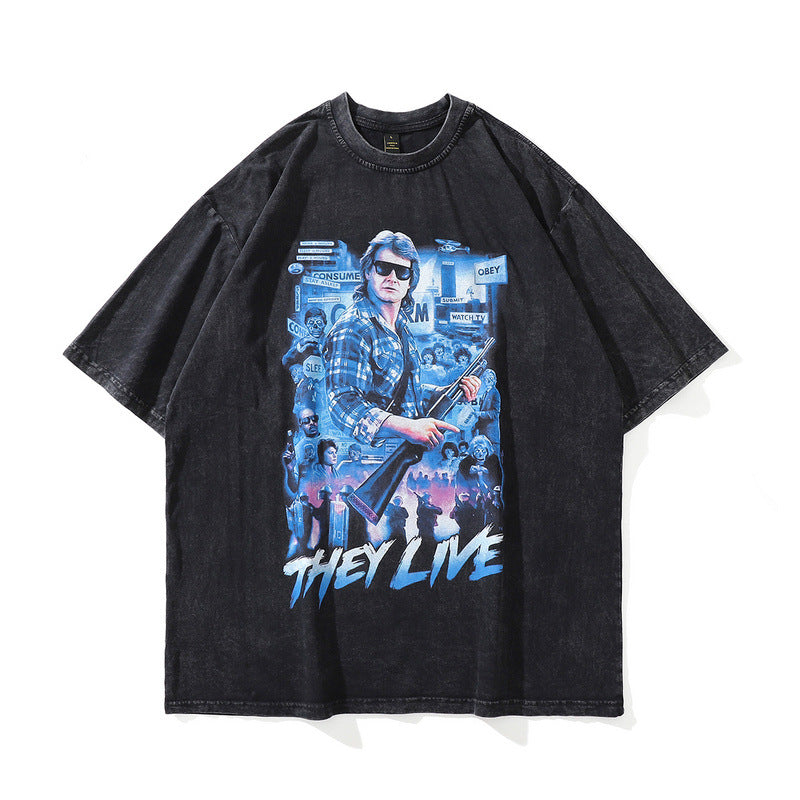 Men T Shirt Printed Short-Sleeved T-shirt Men's Summer Loose Leisure All-Matching