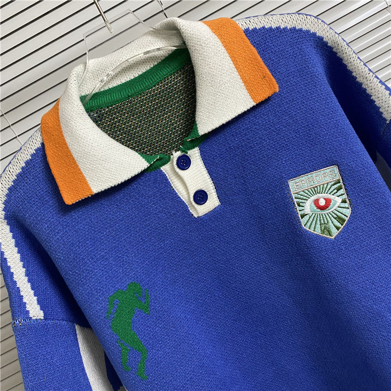 House Of Errors T-Shirt Eye of Truth Blue Five-Color Jacquard Polo Neck Knitted Sweater T-Shirt