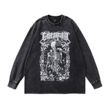 Men Long Sleeve Shirt Ukiyo-E Vintage Washed Vintage Long Sleeve T-shirt for Men and Women