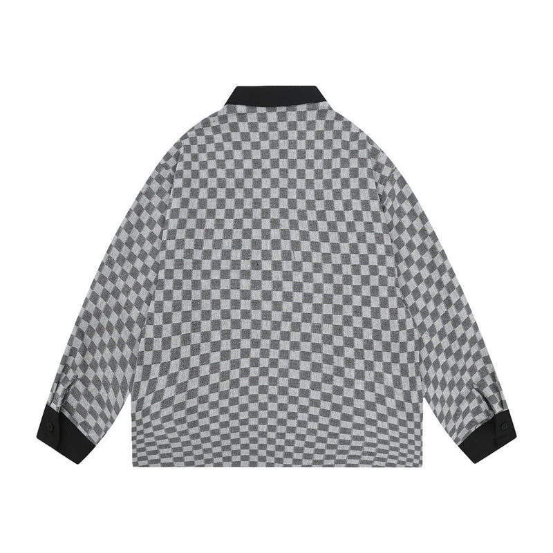Men Long Sleeved T Shirt Contrast Color Long Sleeves Shirt Spring and Autumn High Street Loose Turn Button Shirt