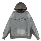 Men Denim Jacket Vintage Colorblock Hood Pullover Denim Jacket Men's Embroidery Letters Washed and Worn