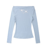 Women Long Sleeve T-shirt Floral-Print off-Shoulder Long Sleeve T-shirt for Women Autumn Cotton