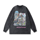 Men Long Sleeve Shirt Dark Retro Washed Long Sleeve T-shirt Men Hip Hop