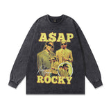 Men Long Sleeve Shirt Portrait Printing Vintage Distressed Long Sleeve Bottoming T-shirt for Men and Women