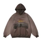 Men Hoodie Gradient Inkjet Printed Hoodie Oil Painting Loose