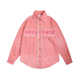 Men Long Sleeved T Shirt Letter Wash Denim Shirt Coat Spring and Autumn Men's Long Sleeve Shirt Jacket